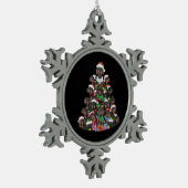 Dackel Weihnachtsbaum Schneeflocken Zinn-Ornament (Links)