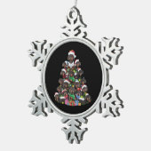 Dackel Weihnachtsbaum Schneeflocken Zinn-Ornament (Rechts)