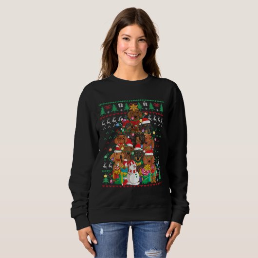 Dackel Weihnachtsbaum Weihnachtsmannmütze Ugly Swe Sweatshirt (Vorne ganz)