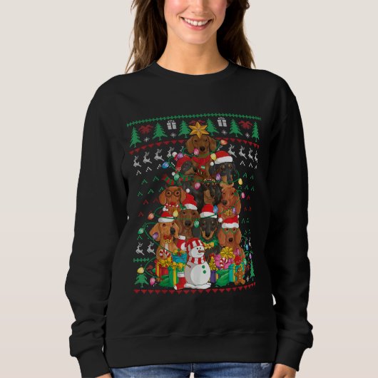 Dackel Weihnachtsbaum Weihnachtsmannmütze Ugly Swe Sweatshirt (Vorderseite)