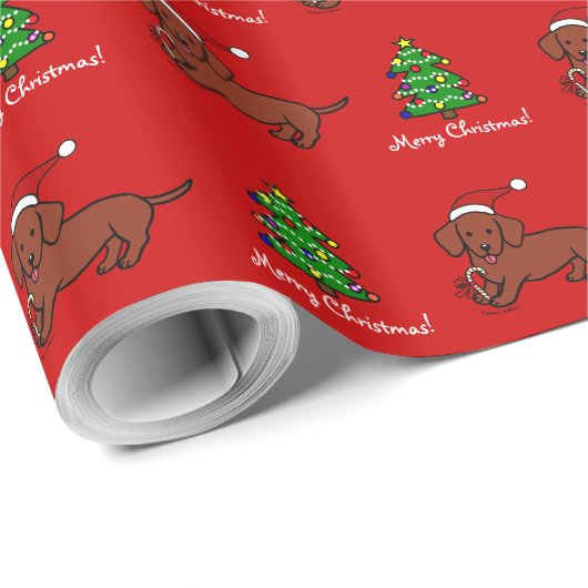 Dackel-WeihnachtsCartoon Geschenkpapier (Rolleneckpunkt)