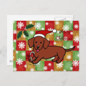 Dackel-WeihnachtsCartoon-Schneeflocken Feiertagspostkarte (Vorne/Hinten)