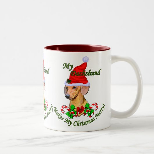 Dackel Weihnachtsgeschenke Zweifarbige Tasse (Rechts)