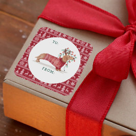 Dackel Weihnachtshund Gemütlich Rotschnüffel Quadratischer Aufkleber