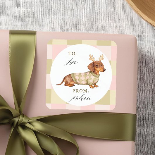 Dackel Weihnachtshund Schachtelkraut Quadratischer Aufkleber