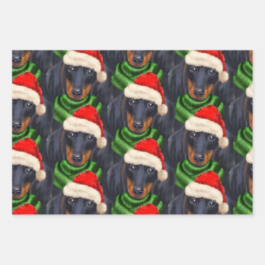 Dackel Weihnachtshund und Kariert Geschenkpapier Set (Vorderseite 3)