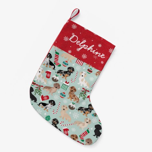 Dackel-Weihnachtshunde Kleiner Weihnachtsstrumpf (Vorderansicht (hängend))