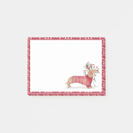 Dackel-WeihnachtshundeCozy Rot gestrickte Post-it Klebezettel (Vorderseite)