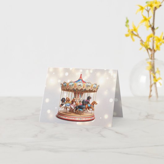 Dackel Weihnachtskarte Carousel Karte (Gelbe Blume)