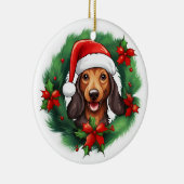 Dackel Weihnachtskranz Keramik Ornament (Rechts)