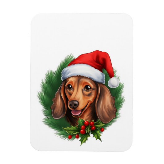 Dackel Weihnachtskranz Magnet (Vertikal)