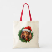 Dackel Weihnachtskranz Tragetasche (Rückseite)