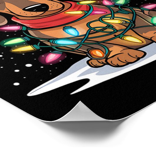 Dackel Weihnachtslicht Weihnachtsmannmütze Hund Lo Poster (Ecke)