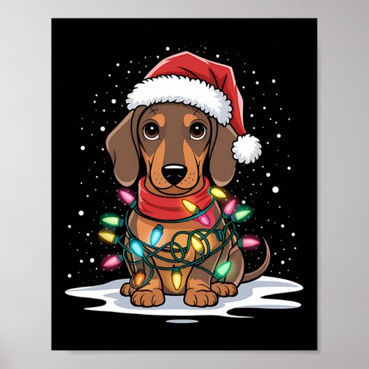 Dackel Weihnachtslicht Weihnachtsmannmütze Hund Lo Poster (Vorne)