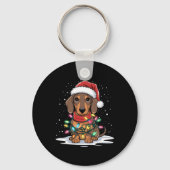 Dackel Weihnachtslicht Weihnachtsmannmütze Hund Lo Schlüsselanhänger (Vorderseite)