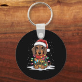 Dackel Weihnachtslicht Weihnachtsmannmütze Hund Lo Schlüsselanhänger (Vorderseite)