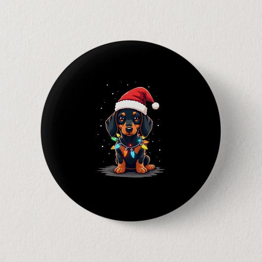 Dackel Weihnachtslicht Weihnachtsmannmütze Weihnac Button (Vorderseite)