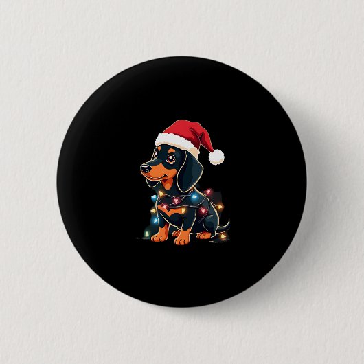 Dackel Weihnachtslicht Weihnachtsmannmütze Weihnac Button (Vorderseite)