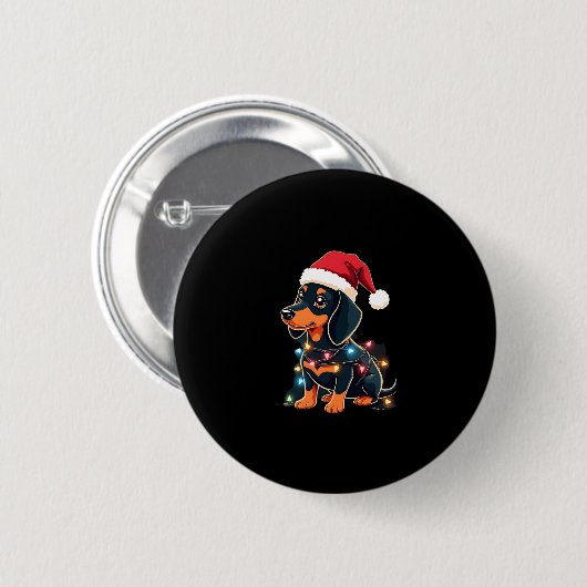 Dackel Weihnachtslicht Weihnachtsmannmütze Weihnac Button (Vorne & Hinten)