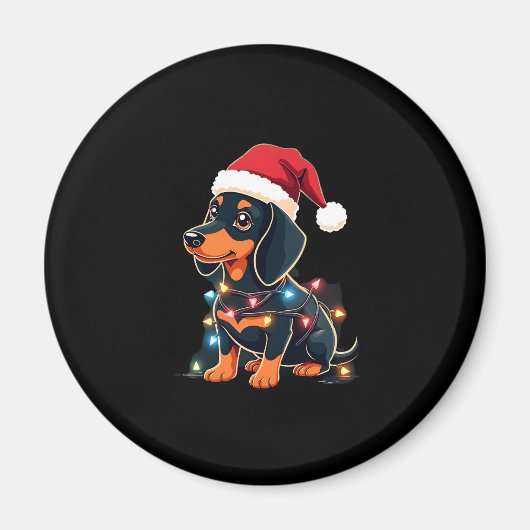 Dackel Weihnachtslicht Weihnachtsmannmütze Weihnac Magnet (Vorne)