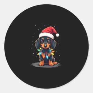 Dackel Weihnachtslicht Weihnachtsmannmütze Weihnac Runder Aufkleber