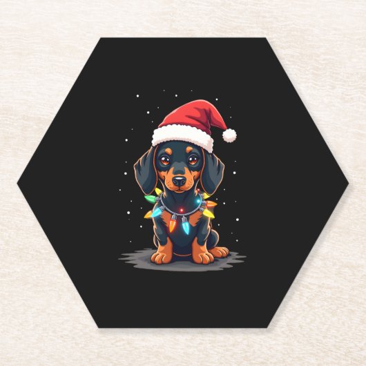 Dackel Weihnachtslicht Weihnachtsmannmütze Weihnac Untersetzer (Vorderseite)