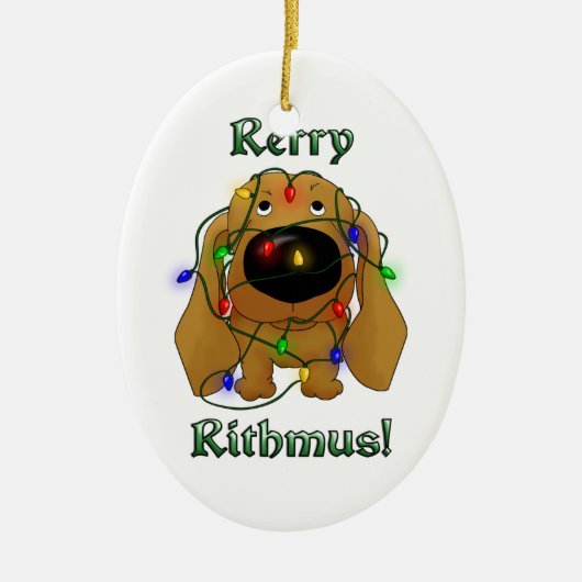 Dackel - Weihnachtslichter Keramikornament (Vorne)