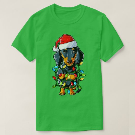 Dackel Weihnachtsmannmütze Weihnachten Lights Happ T-Shirt (Design vorne)