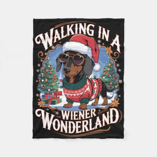 Dackel Weihnachtsmannmütze Weihnachtskostüm Hund L Fleecedecke (Vorderseite)
