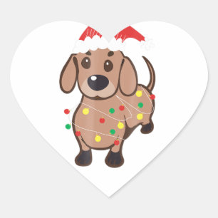 Dackel Weihnachtsmannmütze Weihnachtslicht T Dog L Herz-Aufkleber