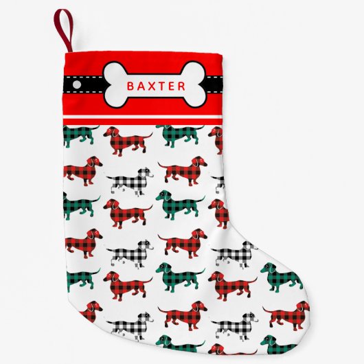 Dackel-Weihnachtsroter Flanell-karierte Dackeln Kleiner Weihnachtsstrumpf (Vorderseite)