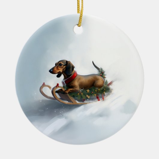 Dackel Weihnachtsschnee im Winter Keramik Ornament (Vorne)