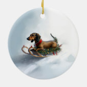 Dackel Weihnachtsschnee im Winter Keramik Ornament (Hinten)