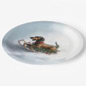 Dackel Weihnachtsschnee im Winter Pappteller (Schrägansicht)