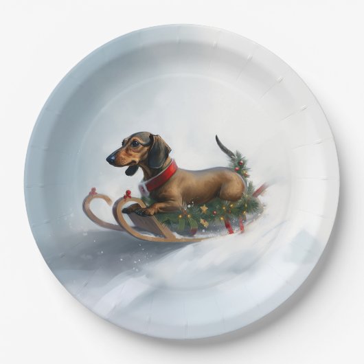 Dackel Weihnachtsschnee im Winter Pappteller (Vorderseite)