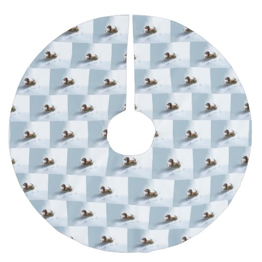 Dackel Weihnachtsschnee im Winter Polyester Weihnachtsbaumdecke (Vorderseite)