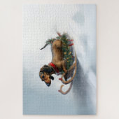 Dackel Weihnachtsschnee im Winter Puzzle (Vertikal)