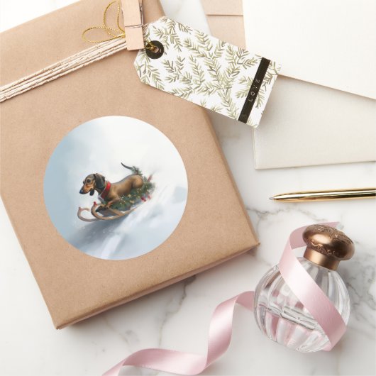 Dackel Weihnachtsschnee im Winter Runder Aufkleber (Schenken)