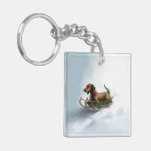 Dackel Weihnachtsschnee im Winter Schlüsselanhänger (Vorderseite links)