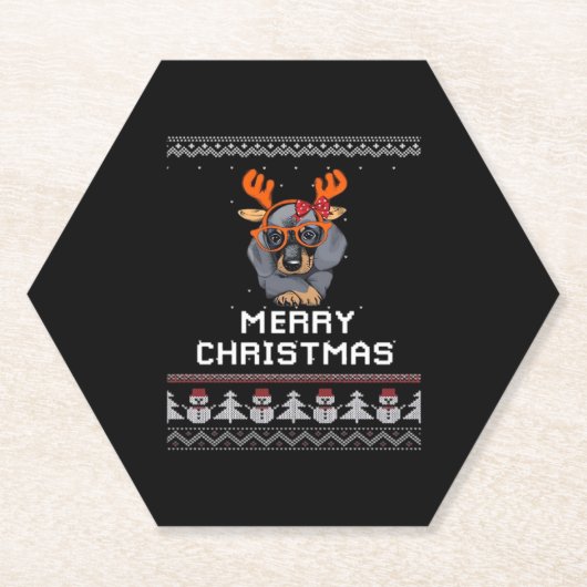 Dackel Weihnachtssüßer Oversifizierter T - Shirt Untersetzer (Vorderseite)