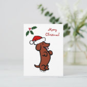 Dackel-WeihnachtsWeihnachtsmannmütze Feiertagspostkarte (Stehend Vorderseite)