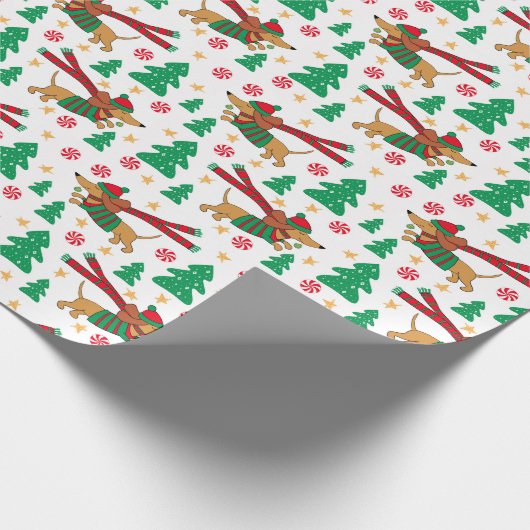 Dackel Weihnachtswrapping Paper Geschenkpapier (Ecke)