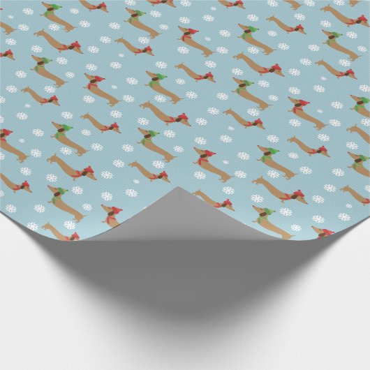 Dackel Weihnachtswrapping Paper Niedliche Schneefl Geschenkpapier (Ecke)