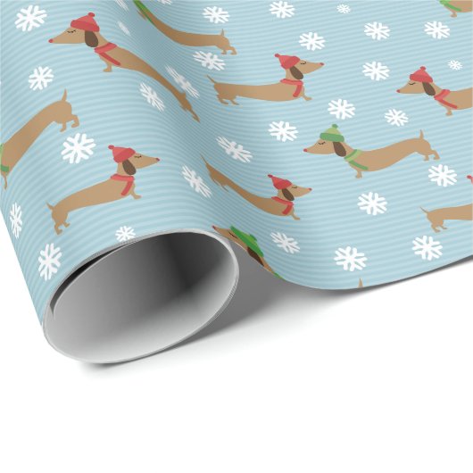 Dackel Weihnachtswrapping Paper Niedliche Schneefl Geschenkpapier (Rolleneckpunkt)