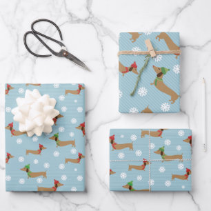Dackel Weihnachtswrapping Paper Niedliche Schneefl Geschenkpapier Set