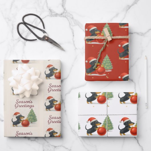 Dackel Weihnachtswrapping Papier Set 3 (Vorderseite)