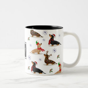 Dackel Weihnachtswurst Dog Monogramm Zweifarbige Tasse