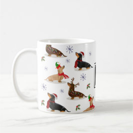 Dackel Weihnachtswurst Dog Monogramm Zweifarbige Tasse