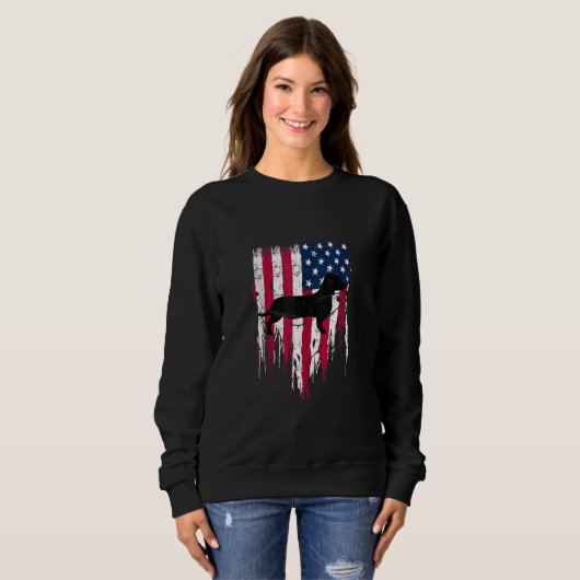 Dackel Weiner American USA Flag 4. Juli Sweatshirt (Vorne ganz)
