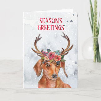 Dackel Weiner Dackel Daxi Dog Floral Antlers Hol Feiertagskarte